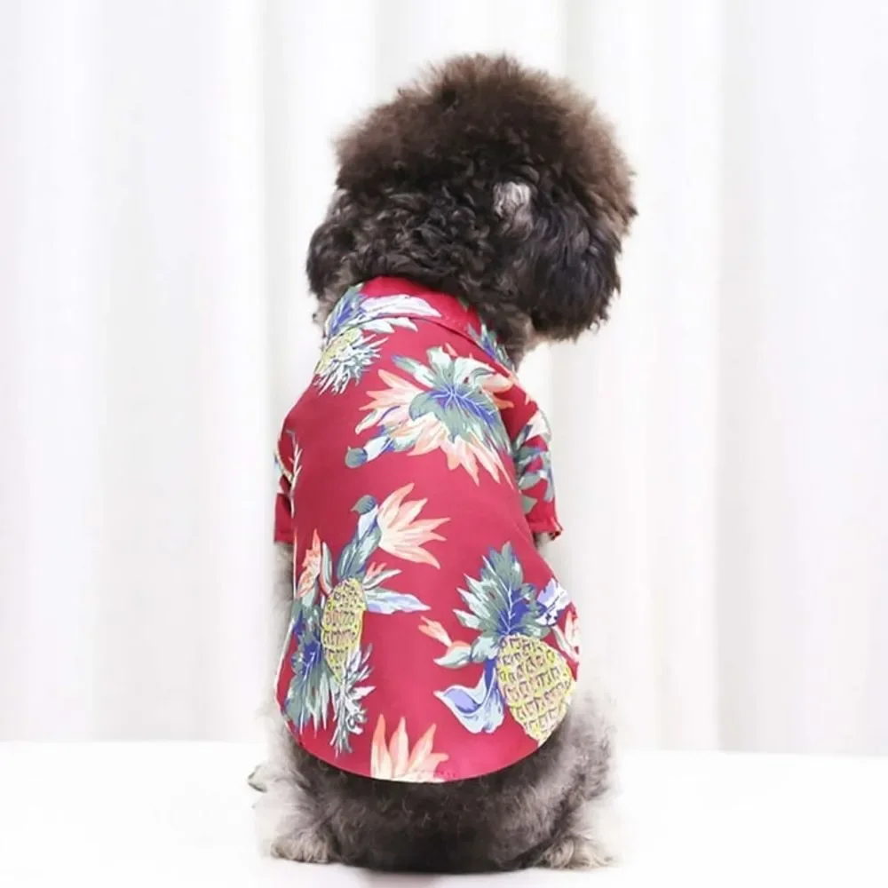 Pet NWOT Red Pineapple Print Lightweight Hawaiian Style Shirt Size Medium